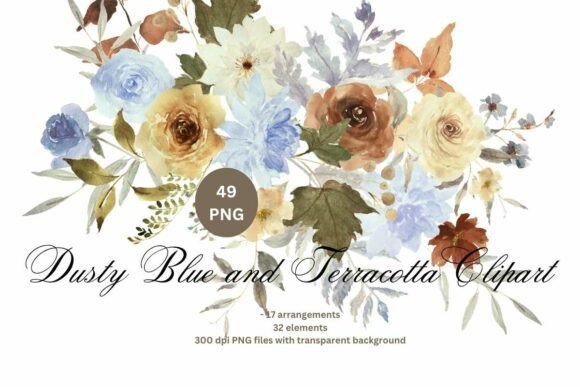 Download Blue and Terracotta Flowers Clipart PNG - Png Collection
