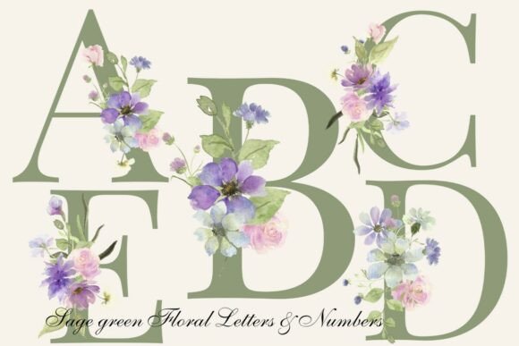 Download Sage Green Floral Alphabet &amp; Numbers PNG - Png Collection
