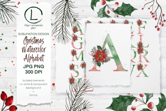 Download Christmas Watercolor Alphabet PNG JPG - Png Collection