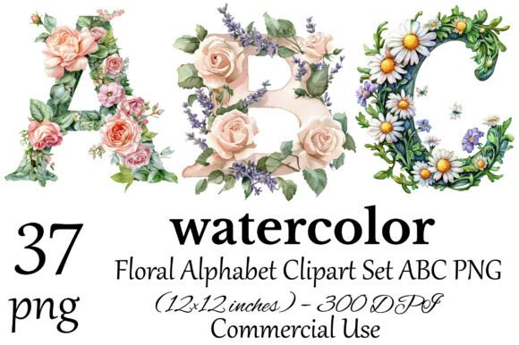 Download Floral Alphabet Clipart Set ABC PNG - Png Collection