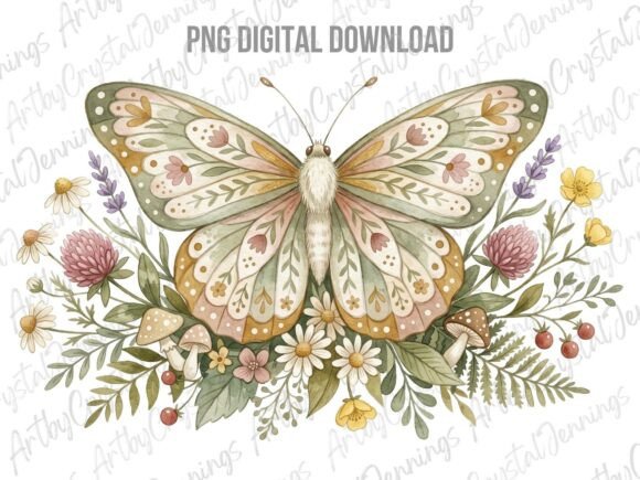 Download Cottagecore Butterfly Boho Floral PNG - Png Collection