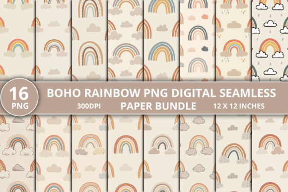 Download Boho Rainbow PNG Digital Paper Bundle - Rainbow Collection