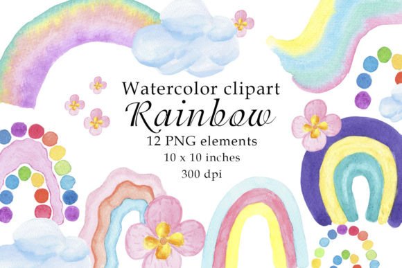Download Watercolor Rainbow Flowers Clipart PNG - Rainbow Collection