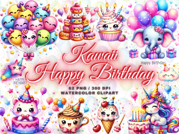 Download Cute Kawaii Birthday Clipart Bundle Png - Png Collection