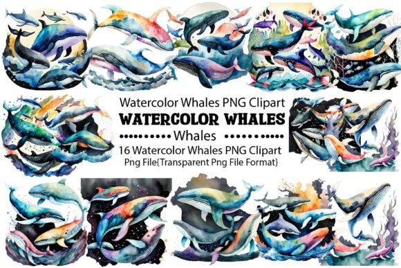 Download Watercolor Whales PNG Bundle - Png Collection