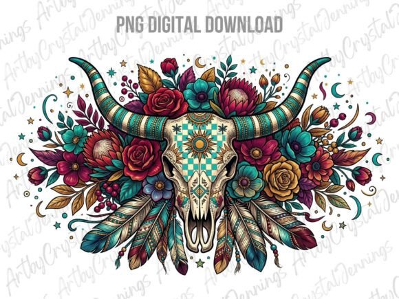 Download Western Boho Floral Longhorn Skull PNG - Png Collection